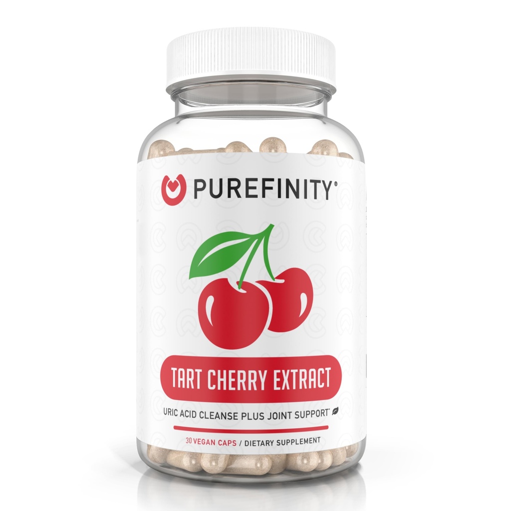 PUREFINITY Tart Cherry Capsule – Uric Acid Flush & Cleanse to Support Joint & Muscle Comfort with Raw Extract, Non-GMO, Gluten Free, Vegan – 30 Count (1 Mese di Alimentazione)