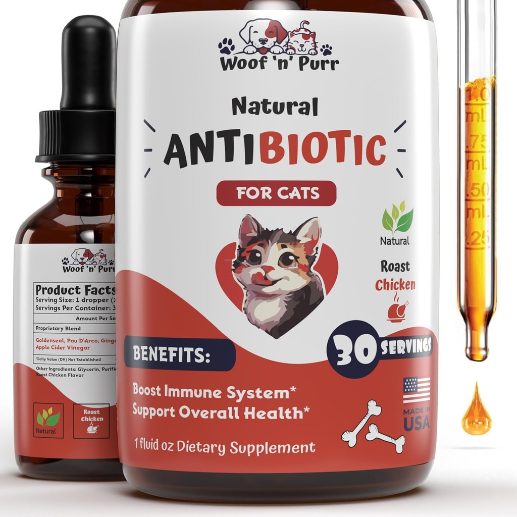 Antibiotici Gatto Naturale - Antibiotici per Gatti - Antibiotici Pet - Antibiotici Gatto - Rilievo di Allergia Gatto per Gatti - Antibiotici per Gatti - Antibiotici Cat UTI - 1 fl oz: Aroma di Pollo Roast