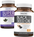 Antiossidanti e olio di semi nero (1-Month) Super Antiossidante supplemento con Acai Berry, Goji Berry, Pomegranate & Trans Resveratrol (120 capsule) & Olio di semi neri (non OGM & Vegan) 60 capsule