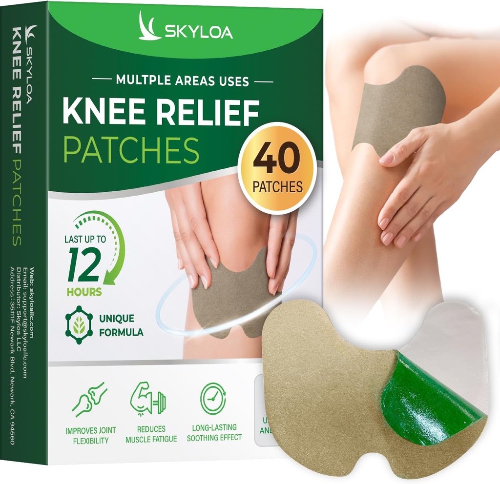 Patch di sollievo del ginocchio, Patch del ginocchio, Patch di calore per il collo della spalla del giunto, Patch di erbe per il ginocchio, Wormwood Extract Sticker per il ginocchio, Long Lasting Relief per il muscolo, Fino a 12 Hrs | 40 conte