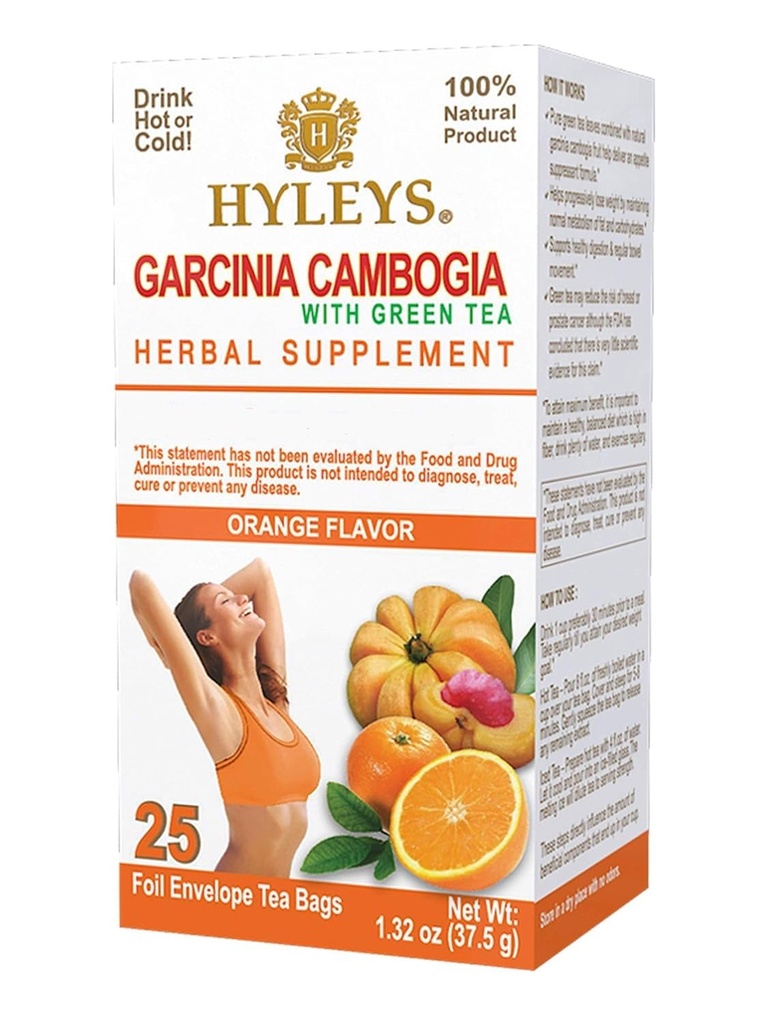 HYLEYS Tea Garcinia Cambogia tè verde con aroma arancione - 25 sacchetti di tè