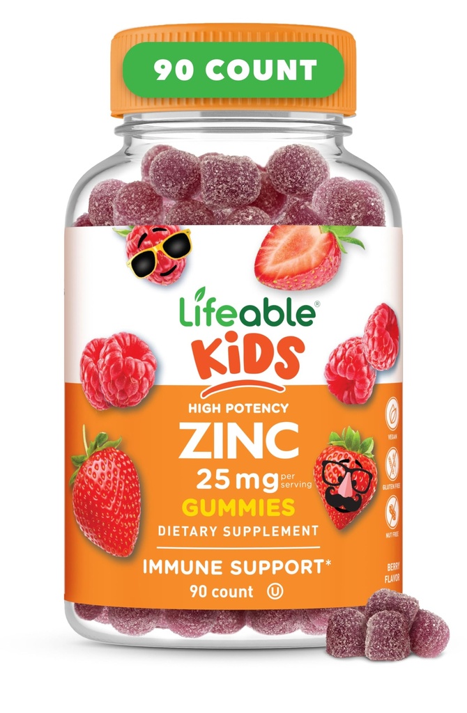 Zinco vitale per i bambini | 25mg | Grandi Gummie naturali aromatizzate allo zinco | Gluten Free Vegetariano Non OGM Integratori di zinco | Bambini Zinco per il supporto immunitario | 90 Gummies