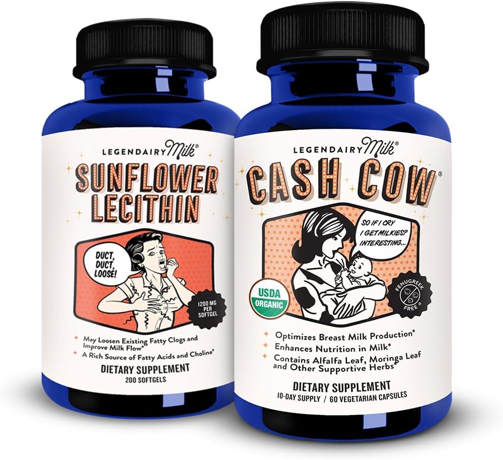 Legendairy Milk Lecitina di girasole + Cow di cassa, Integratori di allattamento al seno per l'aumento di alimentazione del latte e i condotti di latte intasati - Supporto di allattamento per la produzione di latte materno, Fenugreek Free