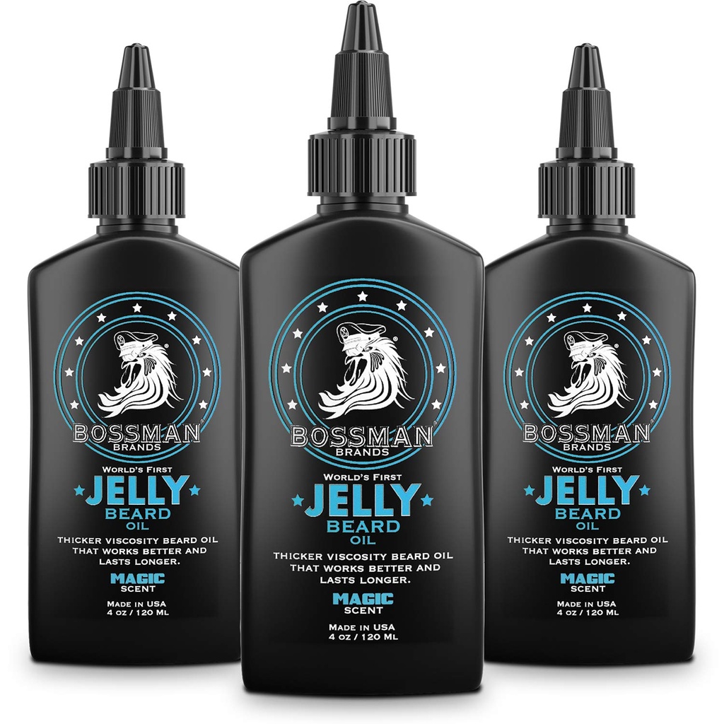 Bossman Jelly Beard olio per gli uomini - 3 Pack (12 oz in totale, profumo magico) – Ammorbidisce, idrata e condizioni con ingredienti naturali