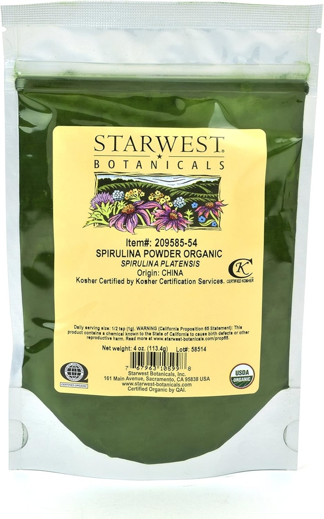 Polvere di Spirulina Organica degli Botanici di Starwest, 4 once