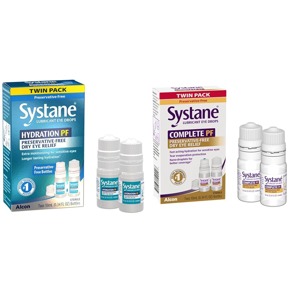 Systane Hydration Multi-Dose Preservative-Free Eye Drops Dry Eye Relief Twin Pack (2x10ml) & Complete PF Multi-Dose Preservative Free Dry Eye Drops 20ml (Pack of 2 – 10mL Bottiglie) (Packaging May Vary)
