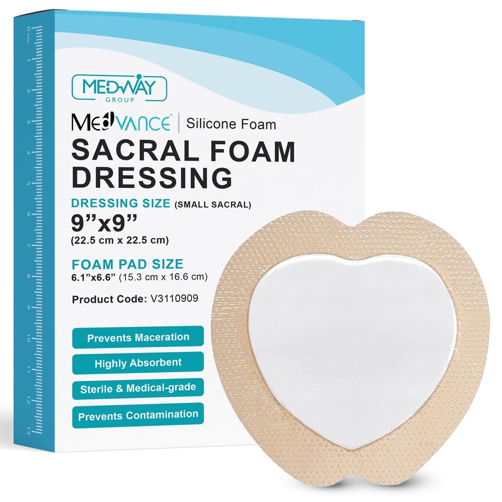 MedVance TM Silicone - Sacral Bordered Silicone Adhesive Foam Wound Dressing, Bed Sore Trattamento Bandage per Sacrum, Dimensioni 9"x 9" (6.1" Pad x 6.6" Pad), Box di 5 condimenti