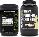 NutraBio Creatina monoidrato, non aromatizzato, 300g e isolato di proteine del siero, vaniglia alpina, supplemento Bundle - energia muscolare, crescita muscolare magra, recupero e resistenza