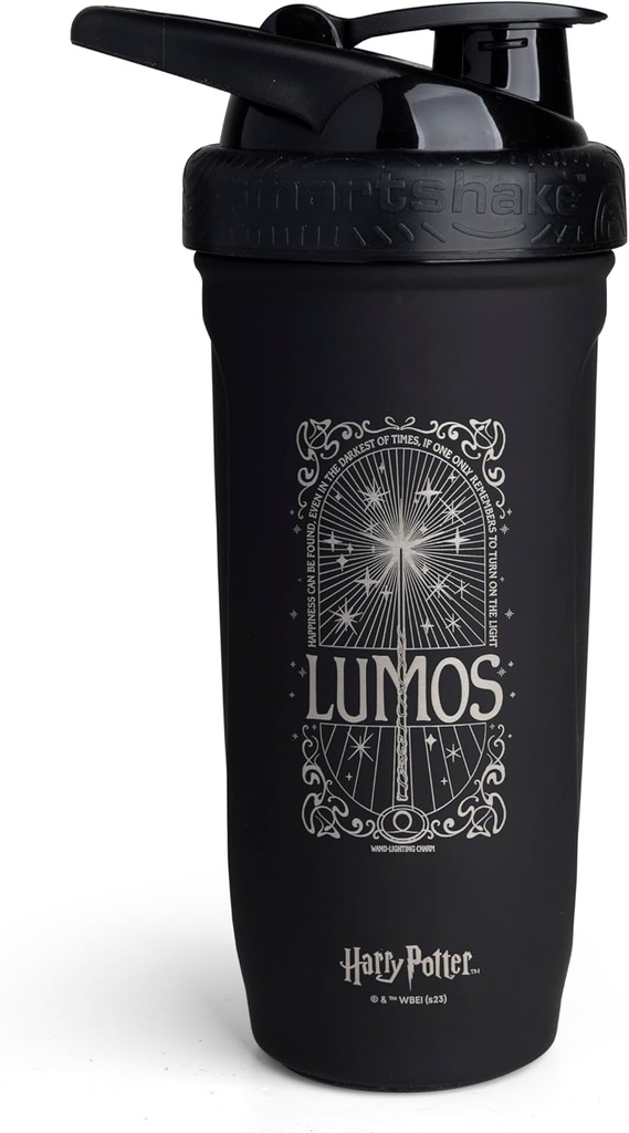 Smartshake rinforzare l'acciaio inossidabile Harry Potter Lumos Style Shaker Bottiglia (900 ML /30oz) | Flacone di Shaker sportivo di resistenza leggera con un morbido coperchio | Leakproof, BPA Free & DEHP Free