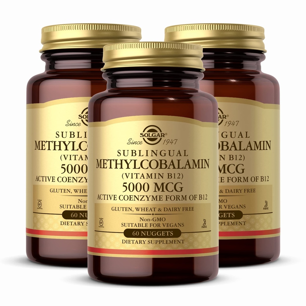 Solgar Methylcobalamin (Vitamin B12) 5000 mcg, 60 Nuggets (Pack of 3) - Ciliegia Flavor - Supporti Metabolismo Energetico - Body-Ready, Active Form - Non-GMO, Vegan, Gluten Free - 180 Total Servings