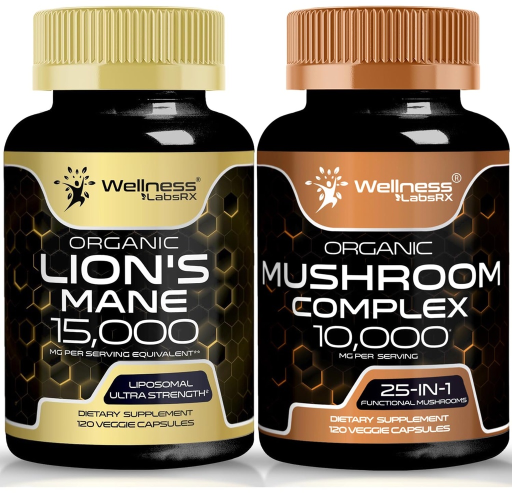 WELLNESS LABSRX Lions Mane Supplemento capsule e capsule di funghi | Bundle