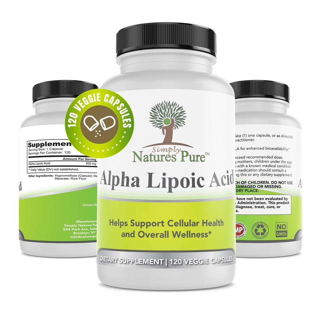 Semplicemente le naturali puro acido alfa lipoico 600mg 120 capsule vegetali, acido lattico non OGM 4 mesi di alimentazione