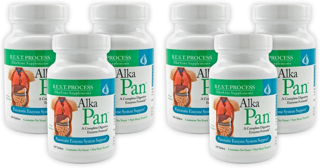Alka•Pan (6 Pack) Migliore Alcalina di processo — Supplemento digestivo naturale — Enzimi pancreatici con Antiossidante-Rich Superfoods & Erbe digestive