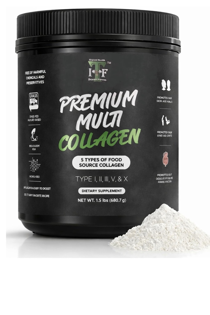 Multi Collagen Peptides Polvere non aromatizzata - 5 tipi Multi Collagen Complex (I, II, III, V, X) - Collage a polvere idrolizzata a base di erbe per capelli, pelle, chiodi, giunti e salute del fegato - 30 Serve