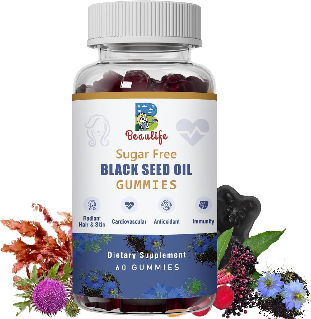 Black Seed Oil Gummies, Black Seed Oil, Sea Moss, Ashwagandha, Elderberry, Turmeric, Vitamina C, D, Zinc, Beet Root Powder, Support Immune System, Liver ,Cardiovascular Health, Radiant Hair& Skin