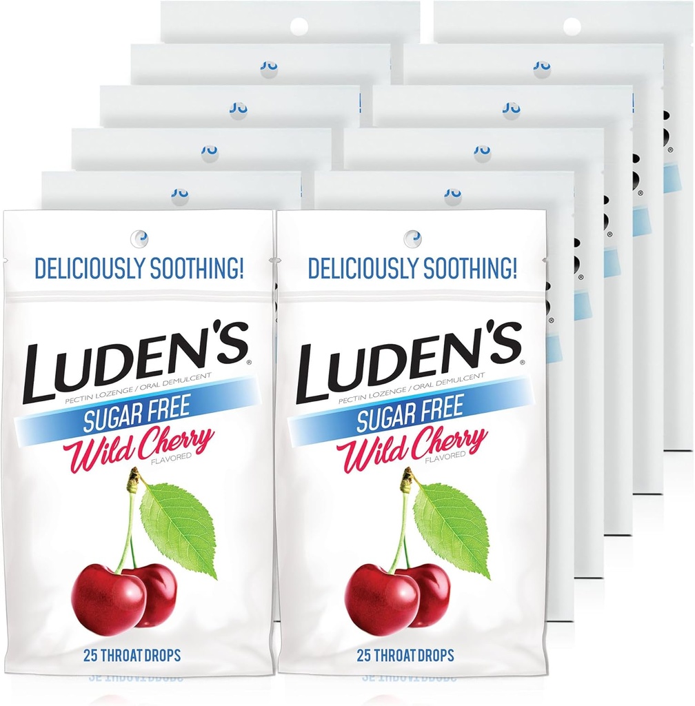 Gocce di gola di ciliegia selvatica senza zucchero di Luden, Sore Throat Relief, 25 Conte (12 Pack)