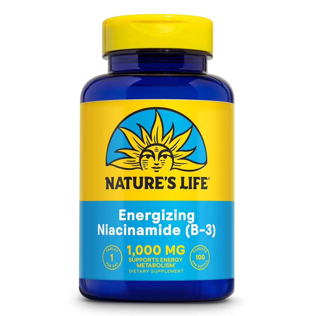 La vita della natura energizzante Niacinamide, vitamina B3 1000mg - Alta potenza, nessun integratore di niacina fluida - Funzione di nervi, supporto di energia e metabolismo - Garanzia di 60 giorni - 100 Serve, 100 compresse