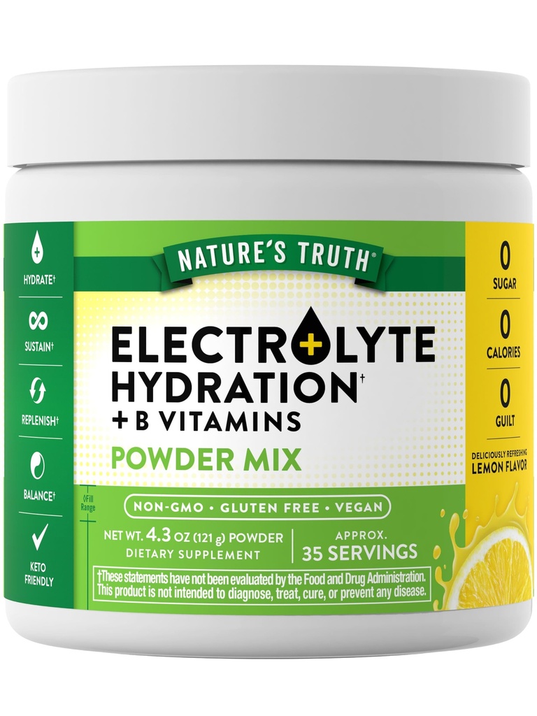 Polvere degli elettroliti della verità della natura | No Zucchero | con vitamine B | Limone rinfrescante aroma | Vegan, Non OGM & Gluten Supplemento gratuito per l'idratazione