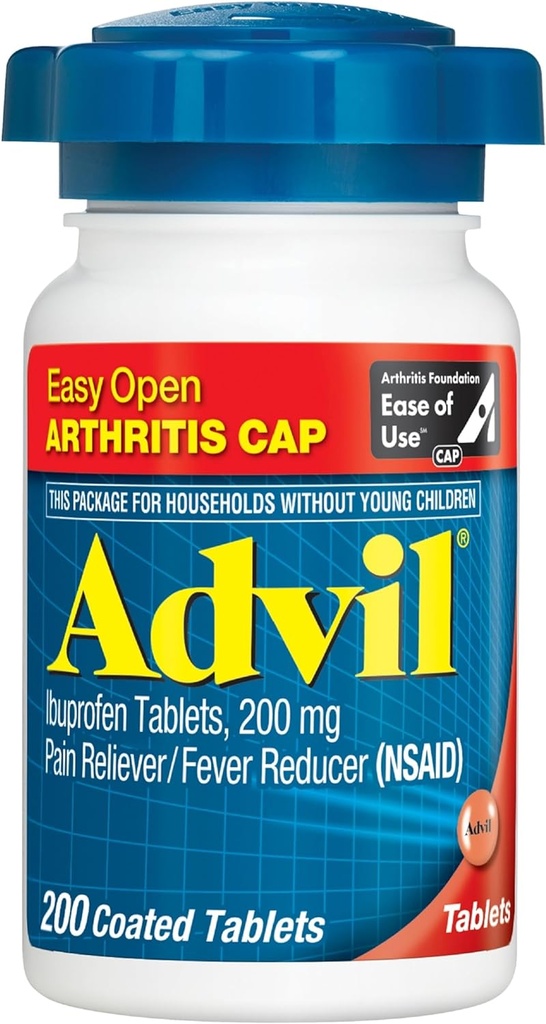 Advil (200 Conte) Facile Artrite aperta Cap Pain Reliever/Fever Riduttore Tavolino rivestito, 200mg Ibuprofen, Rilievo temporaneo del dolore