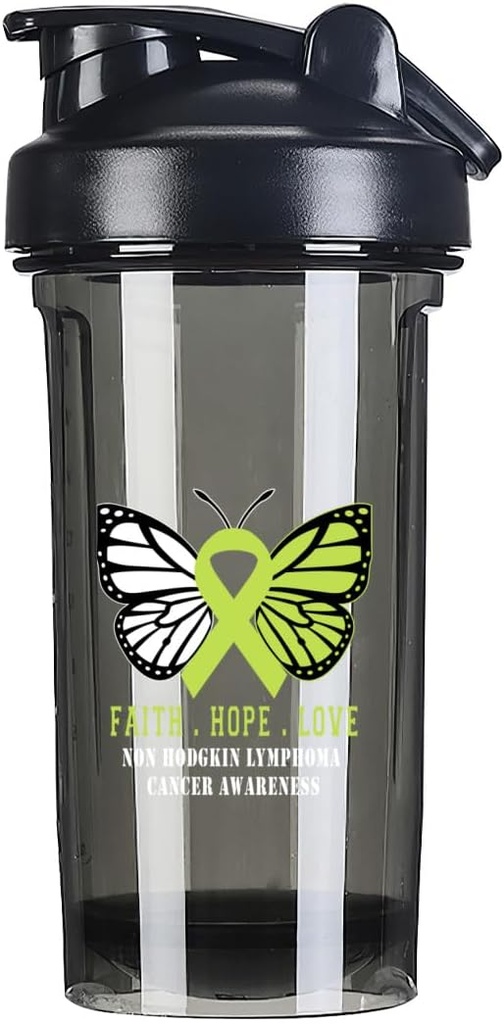 Butterfly Non Hodgkin linfoma Cancro Consapevolezza 18 Ounce Shaker Bottiglia Bere Mixer Leak-proof Pre Workout Protein Shakes Meal Sostituzione Shakes Bottiglie 500ML/18 Oz Black&-3