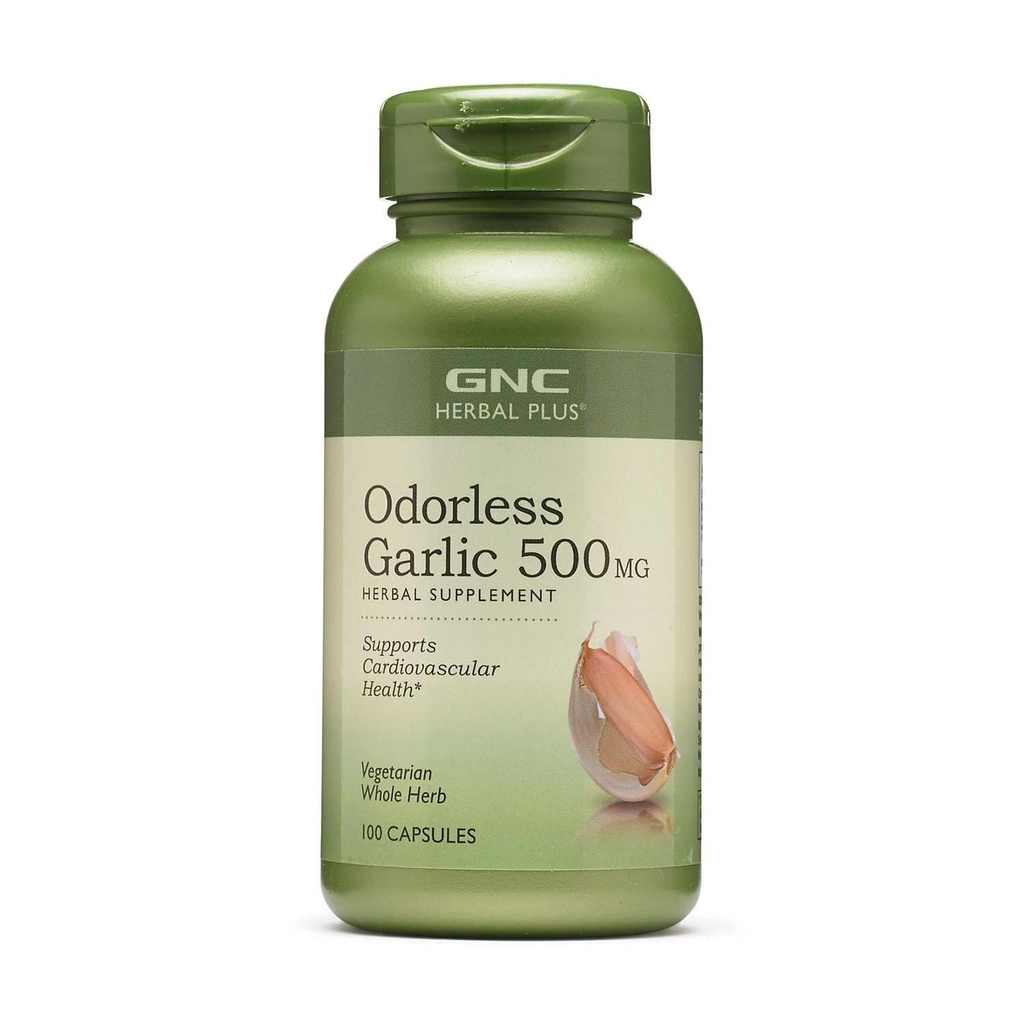 GNC Herbal Plus Odorless Aglio 500mg Supplemento, Vegetariano, Supporta la salute cardiovascolare, 100 Serve
