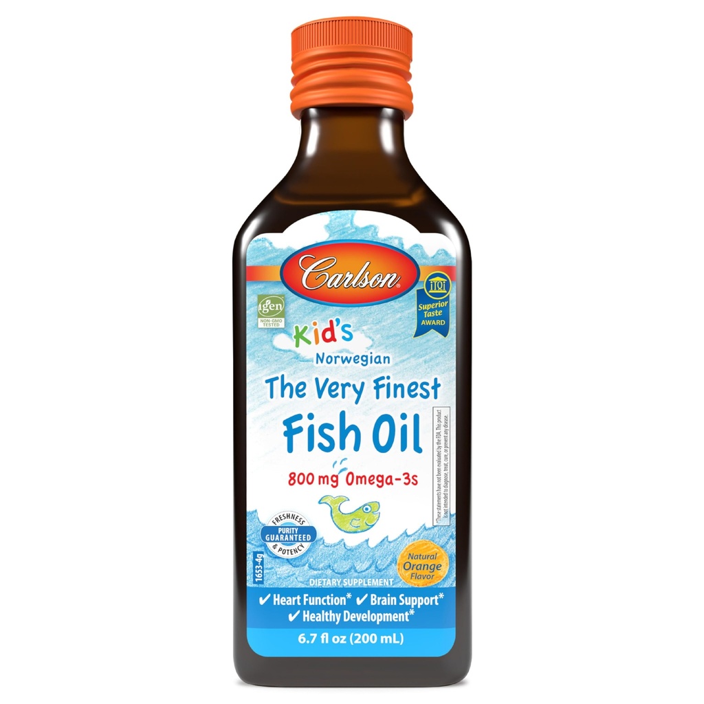 Carlson - Kid's The Very Finest Fish Oil, 800 mg Omega-3s, Norvegese, Sustainable Sourced, Orange, 200 mL
