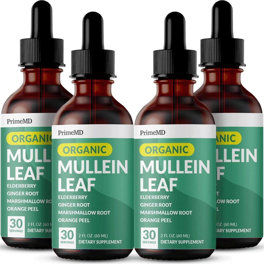 5-in-1 Gocce di Mullein per polmoni e Bronchial - Respiratory Lung Health Support with Mullen Leaf Extract for Lungs - Mullein Tincture with Elderberry, Echinacea and Ginger Root (120 Servings) (4-pack)