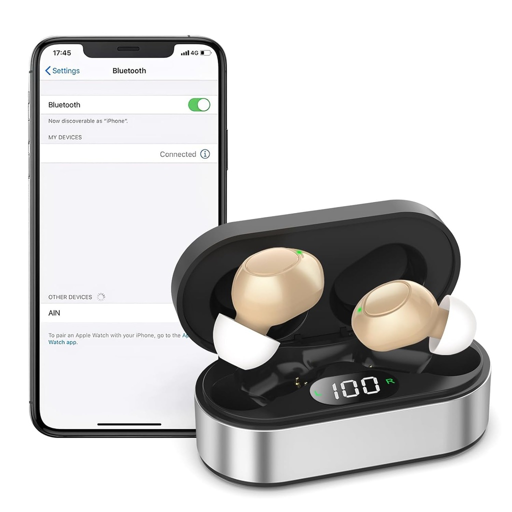 Apparecchi acustici ricaricabili per anziani - 16 canali apparecchi acustici Bluetooth - Dispositivi di amplificatori acustici digitali invisibili per l'orecchio con riduzione del rumore, Abilitato chiamate su iOS Android Musica