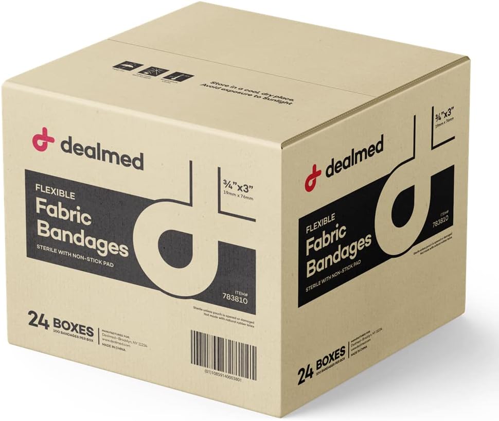 Tessuto aderente flessibile Bandages – 100 Conte (24 Pack) Bandages con pad non-Stick, Latex Free, Wound Care for First Aid Kit, 3" x 3/4"