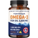 Triple Strength DHA Omega 3 Fish Oil 3600 mg | Oltre 2100mg Omega-3 acidi grassi con 860mg di DHA | 1300mg EPA | Migliori acidi grassi essenziali | Premium Wild Caught & Burpless Fish Oil | 120 ct.