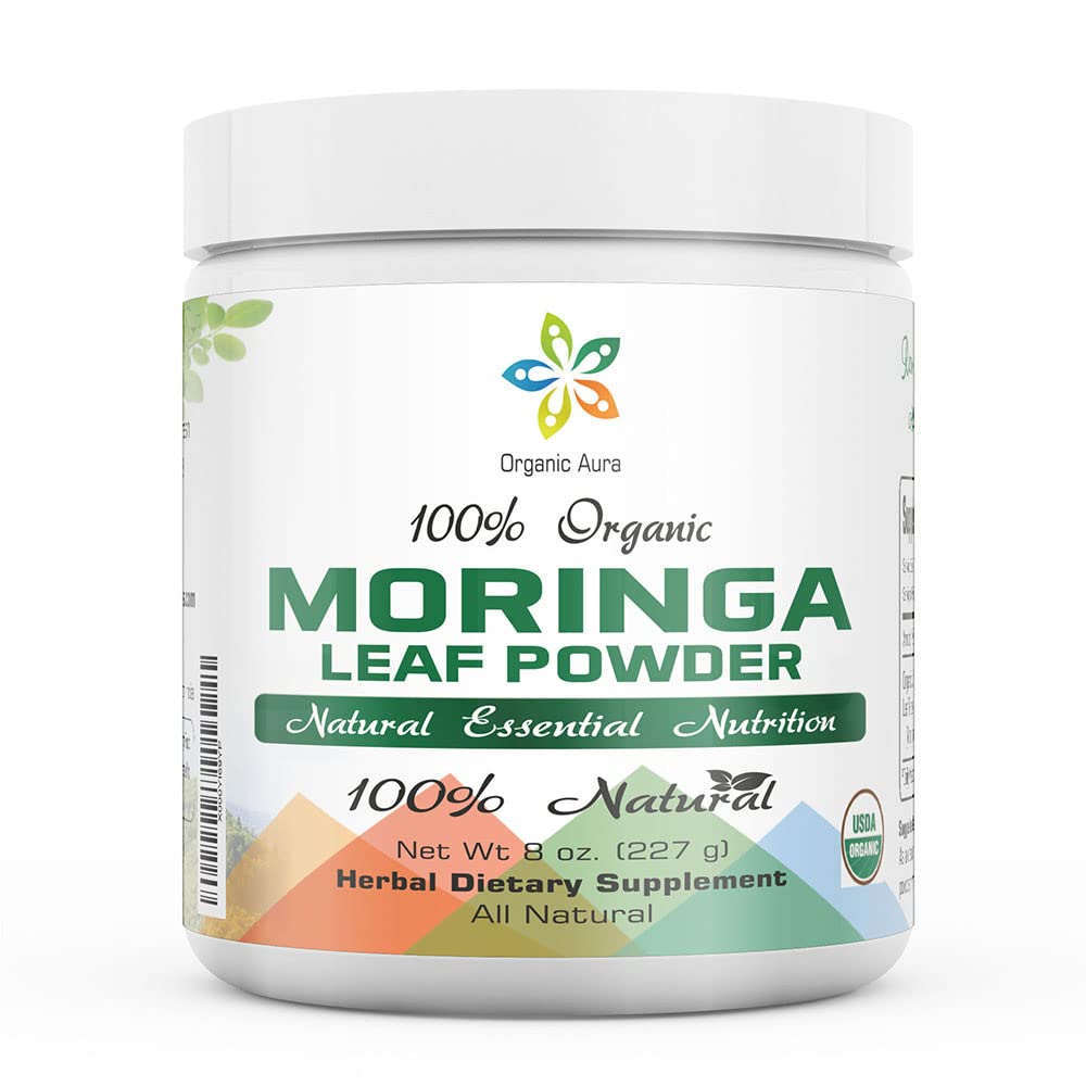 Certificato Organic Moringa Leaf Powder-8Oz. USDA Certified Organic. Naturalmente aumenta l'energia, il metabolismo e l'immunità. 100% puro e crudo. Green Whole Superfood. Niente OGM, Gluten Free.