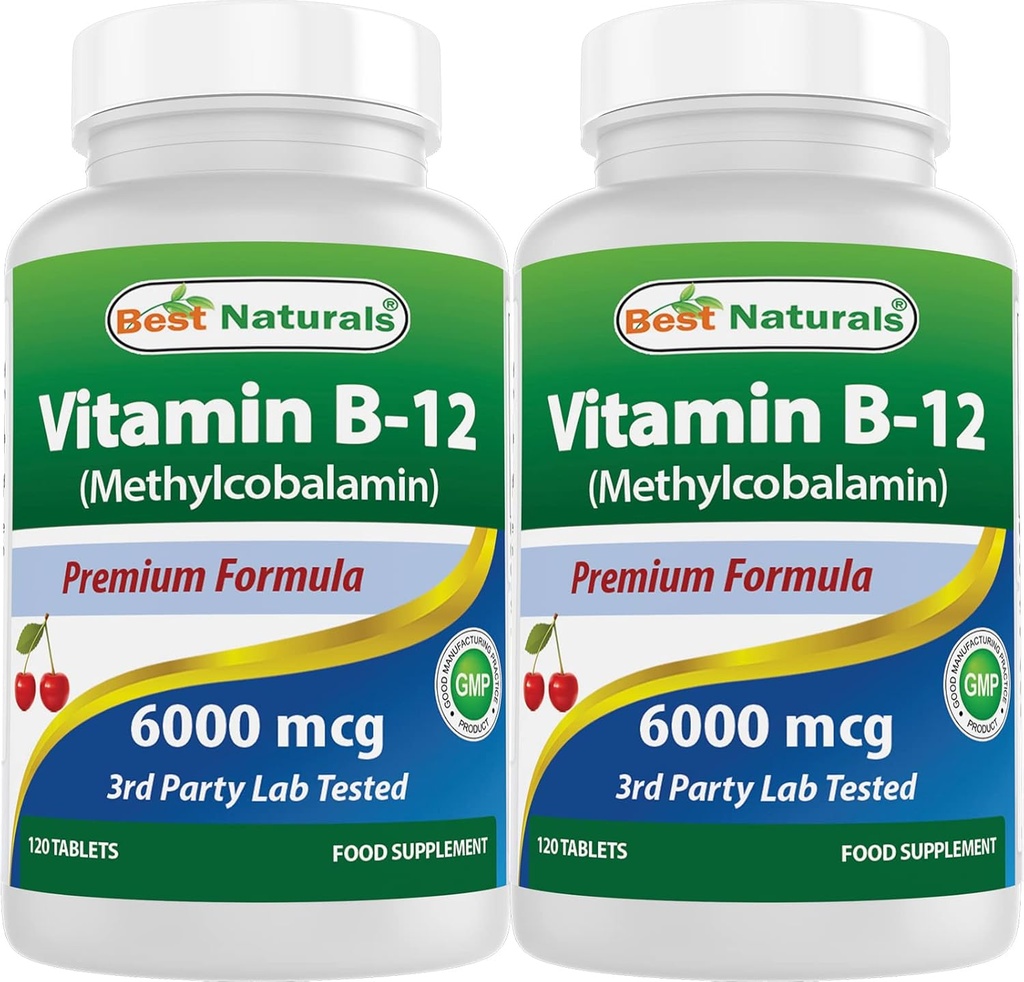 Best Naturals Vitamin B-12 come Methylcobalamin (metil B12), 6000 mcg 120 compresse sublinguali (120 conteggio (pacchetto di 2))