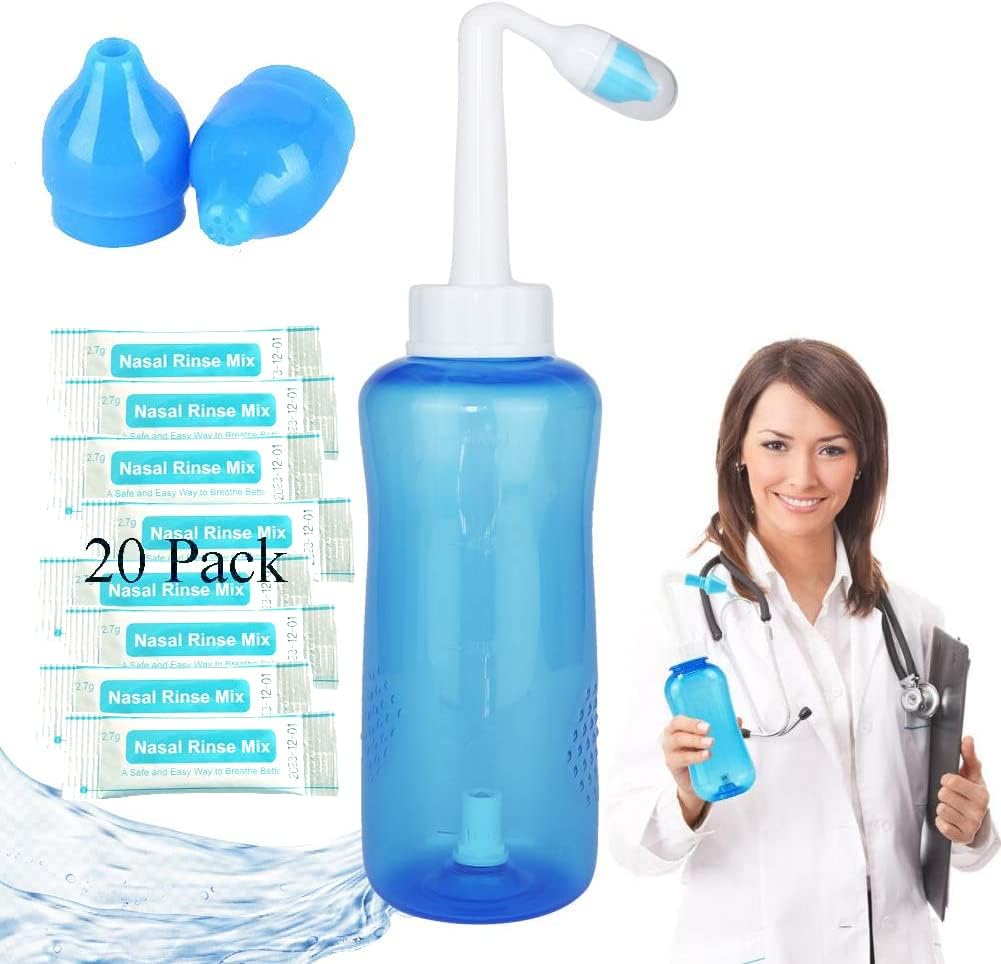 Bottiglia di lavaggio nasale, Sinus Rinse Bottiglia Pulitore di naso 300ml Nasal Wash Bottiglia Vaso Irrigazione nasale - Cura del naso e idratante per adulti & Kid (1)
