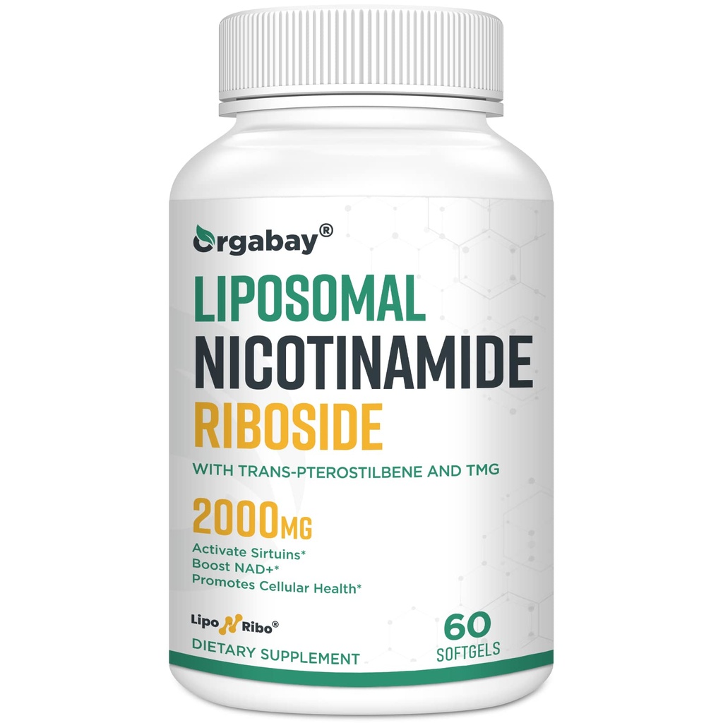 Orgabay Liposomal Nicotinamide Riboside 2000 MG con TMG e Pterostilbene, Boosting NAD+, Support Healthy Aging, 60 Count