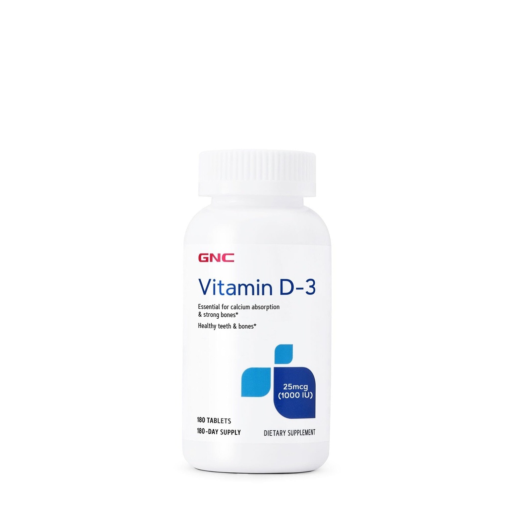 GNC Vitamina D-3 25mcg, Supporta denti sani e ossa, 180 compresse