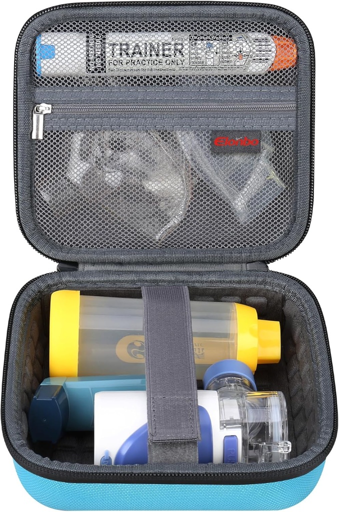 Elonbo Carrying caso per portatile inhaler Nebulizzatore macchina Asma Inhaler Spacer, EpiPen Travel Medicine Kit, Handheld Mesh Atomizer Machine Holder Bag, Pocket Fits Auvi Q Ventolin, Blu