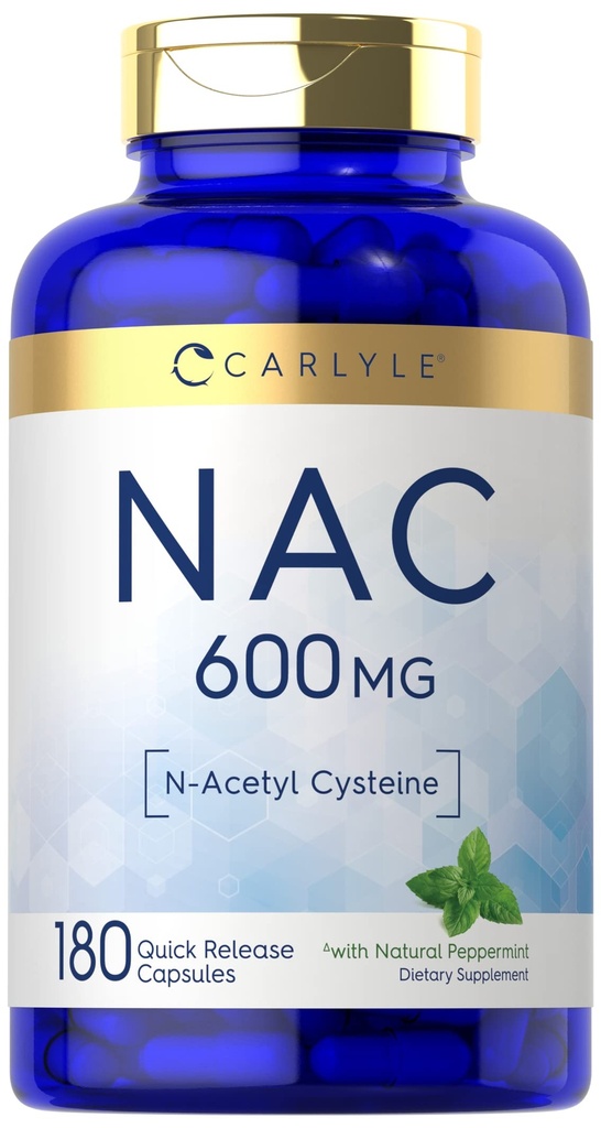 Carlyle NAC N-Acetyl Cysteine 600mg | 180 capsule | con Peppermint | Supplemento forma gratuita | Non OGM, Gluten Free
