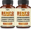 Benfotiamine 600mg Supplemento - 2 Mesi per Sistema Digestivo, Produzione Energetica & Immune - Radice Curcumina Turmerica Blended, Ashwagandha Root & Organic Gymnema Sylvestre - 2 Pacchetti di 60 Capsule