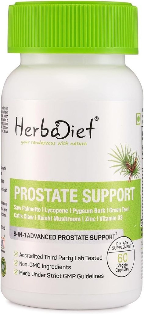 Saw Palmetto Prostate Support 60 capsule| Miscela di Saw Palmetto,Pygeum Bark, Tè verde,Lycopene,Cat's Claw&Reishi Estratto di funghi