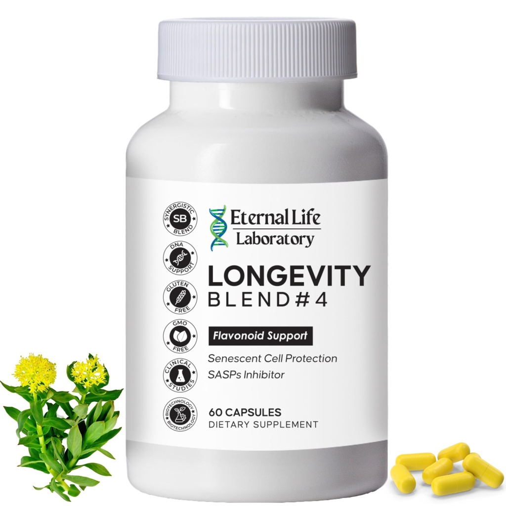 Quercitin, Rhodiola Rosea, Luteolin e Rutin Longevity Blend #4 Antiinvecchiamento supplemento per la difesa cellulare con l'immunità e il supporto energetico, antiossidanti