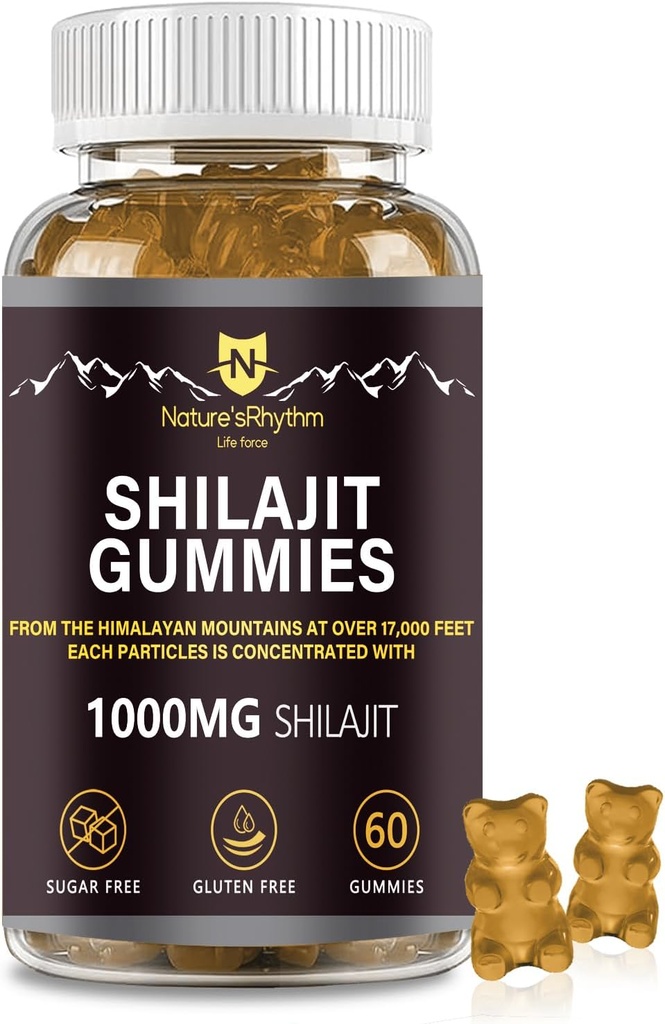 Rhythm Shilajit Gummies 1000mg - 60 pz di Shilajit Gummies per uomini e donne, Shilajit Gummies Rich in vari minerali di trace, un supplemento per aumentare l'energia e l'immunità