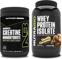 NutraBio Creatina monoidrato, non aromatizzato, 300g e proteine del siero isolato, Vanilla Caramel, supplemento Bundle - energia muscolare, crescita muscolare magra, recupero e resistenza