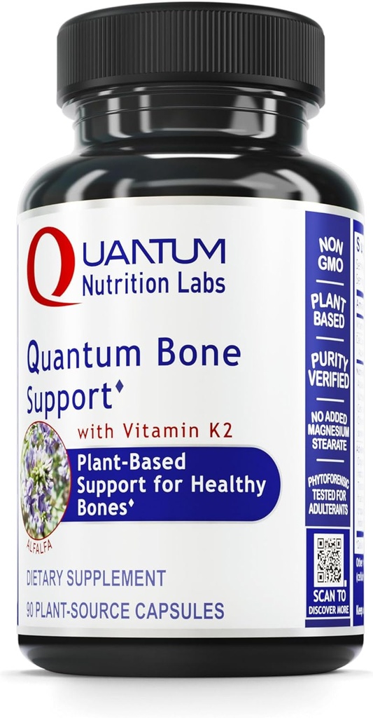 Quantum Nutrition Labs Quantum Bone Health - Bone Health Vitamins, Bone Strength Supplement per le donne e gli uomini, Organic Calcium Supplement with Fermented Vitamin K2, Bone Health Support - 90 Capsule