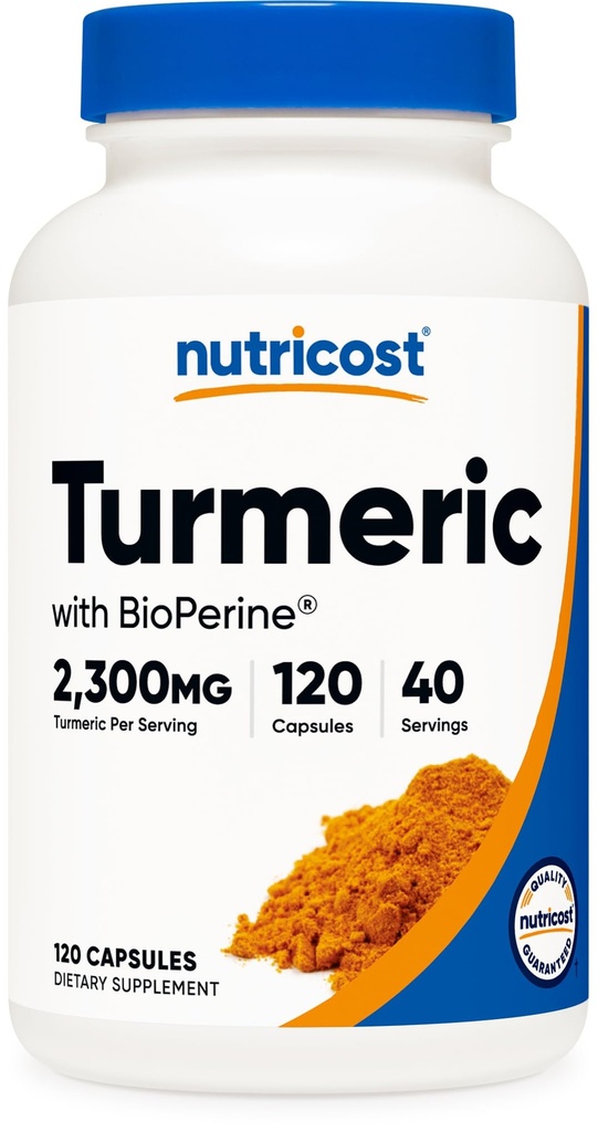 Curcumina erboristica Nutricost con BioPerine e 95% Curcuminoidi, 2300mg, 120 capsule, capsule vegetali, 767mg Per Cap, 40 Servings, Gluten Free, Non OGM