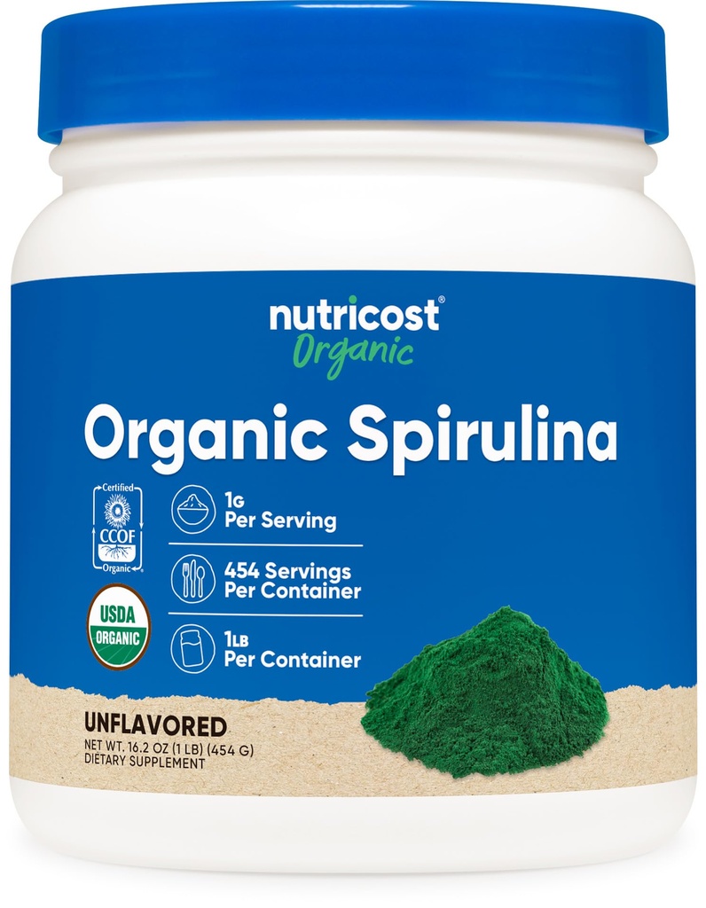 Polvere di Spirulina Organica Nutricost 454 Grammi, 1LB - Spirulina Organica Pura e Certificata