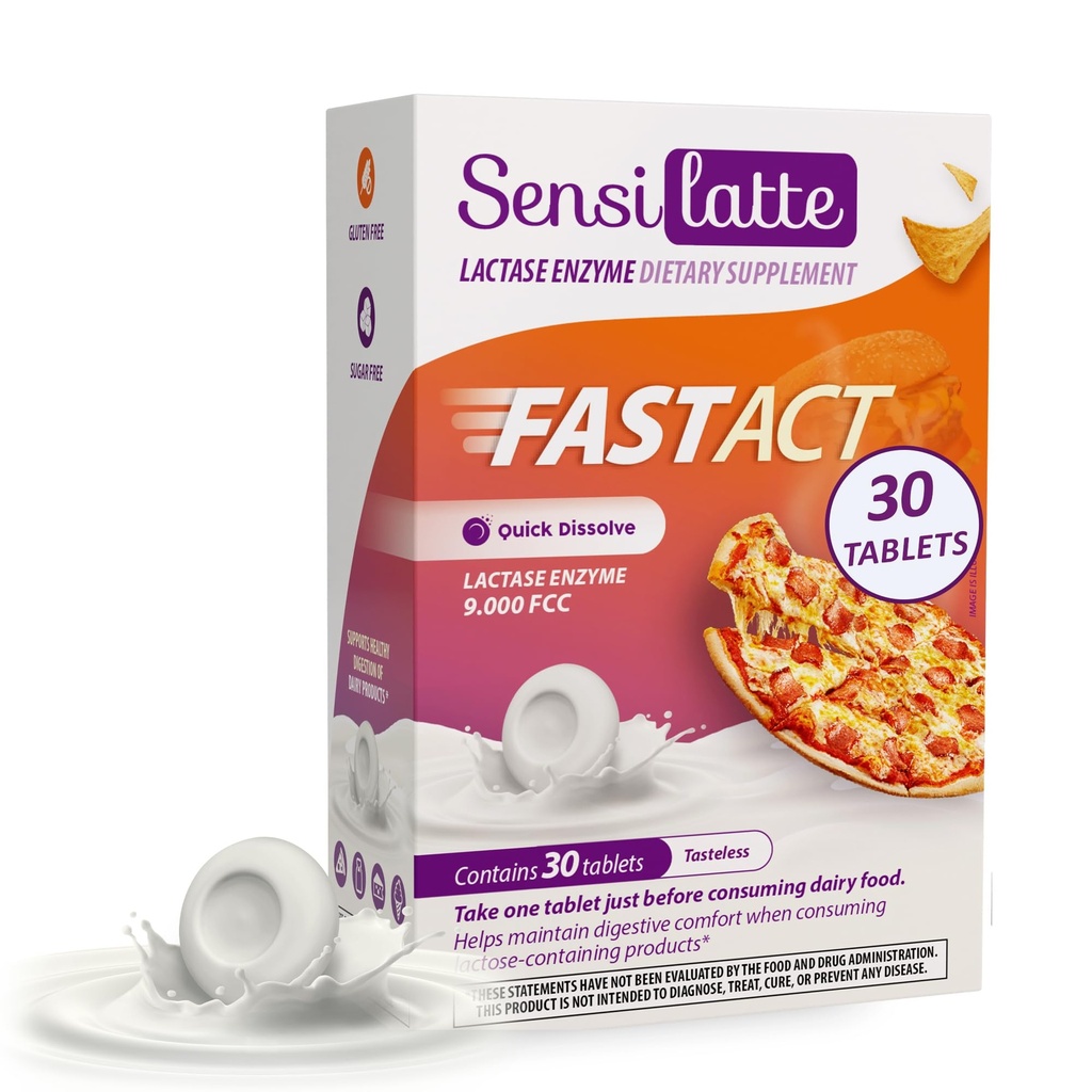 Lactase Enzyme 30 Tablets No Flavor - 9.000 FCC - Sensilatte – Dissoluzione rapida – Aiuta con il comfort digestivo – Prati Donaduzzi