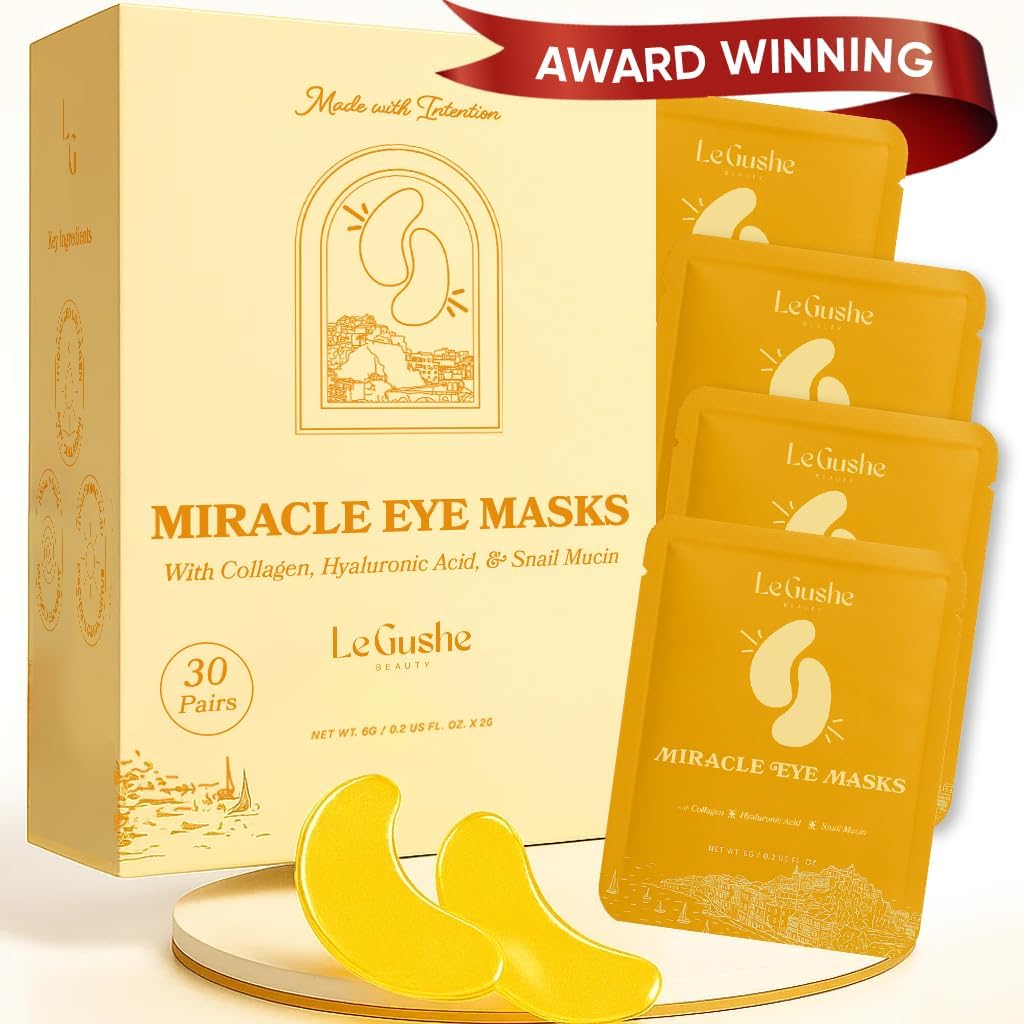 LE GUSHE Gold Under Eye Patches for Puffy Eyes and Dark Circles (30 coppie) - Idratazione del collagene sotto le maschere dell'occhio con Snail Mucin - Trattamento degli occhi soffici per le donne e gli uomini - Regali da sposa