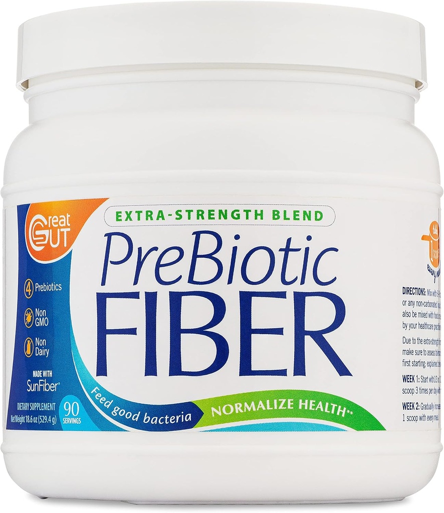 Grande Gut - Polvere di fibra prebiotica, fibra prebiotica non aromatizzata con Sunfiber, 18,6 once, 90 Serve