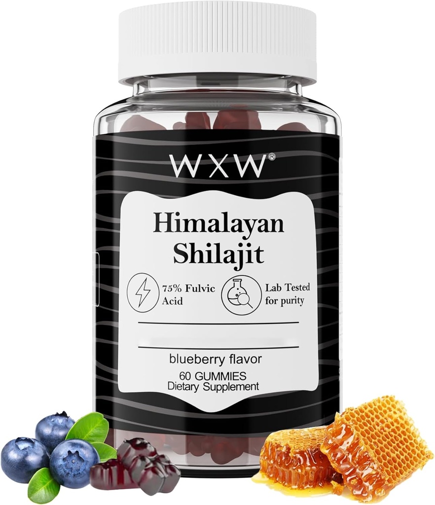 WXW Pure Himalayan Shilajit Gummies | Acido Fulvic & 85+ Trace Minerals | Ashwagandha, Gokshura | No Aggiunto Sugar | for Men, Women | Non-GMO | Lab Tested | 100% Natural | Enhance Immunity 60 Gummy