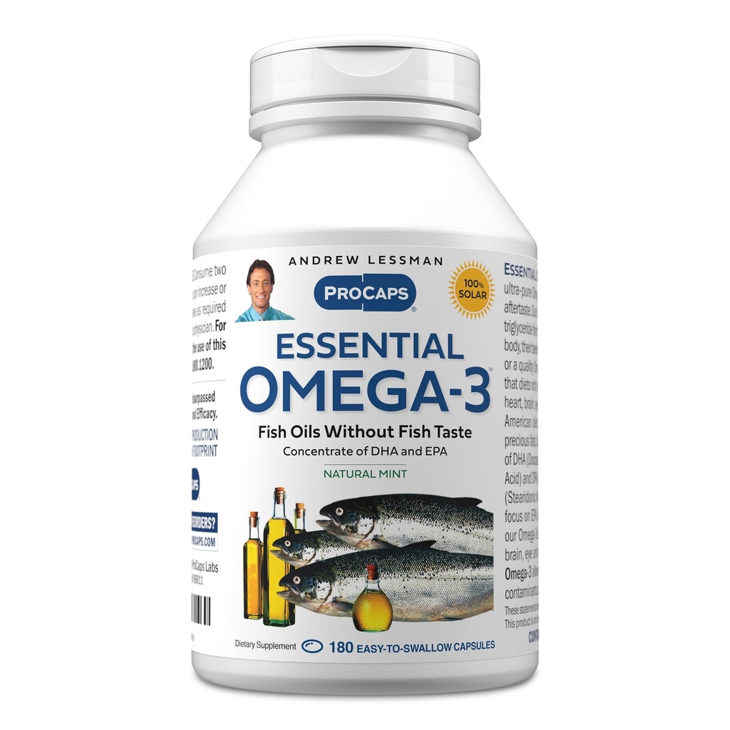 ANDREW LESSMAN Essential Omega-3 Mint - 180 Softgels - Ultra-Pure, olio Omega-3 ad alta potenza. Alte DHA, No Stomach Upset, No Contaminants, No Mercury. Piccolo Facile da ingoiare Softgels